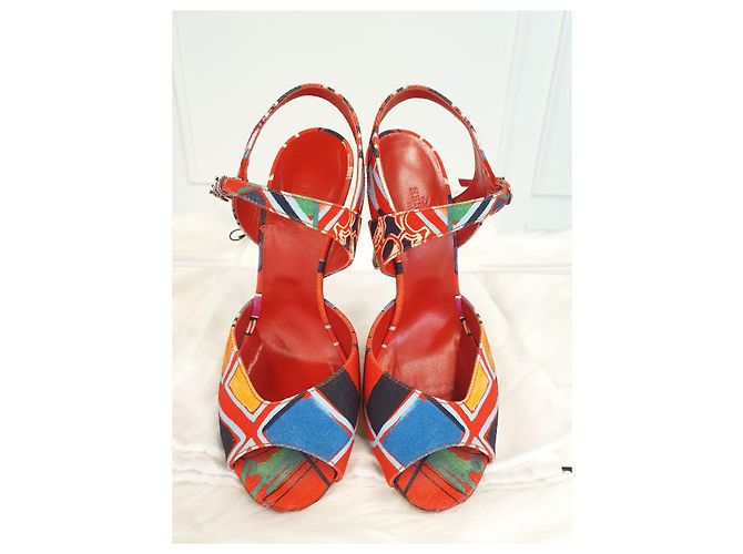 Hermès Slingback aperto in tessuto multicolore - vista 6