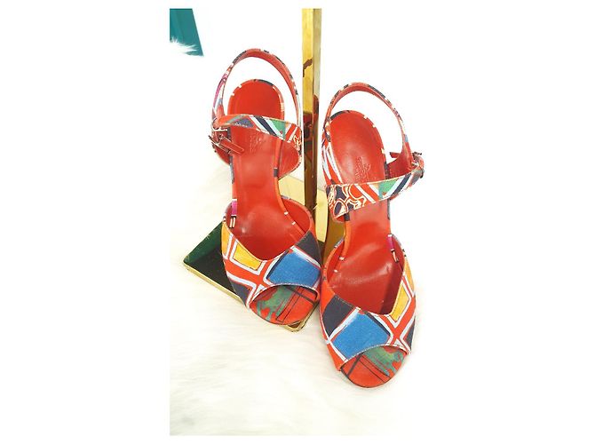 Hermès Slingback aperto in tessuto multicolore - vista 7
