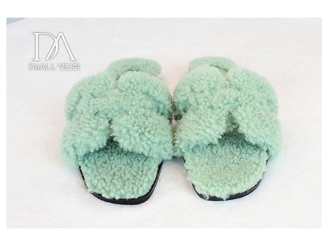 Hermès Pantofole in Lana Oran Verde - vista 10