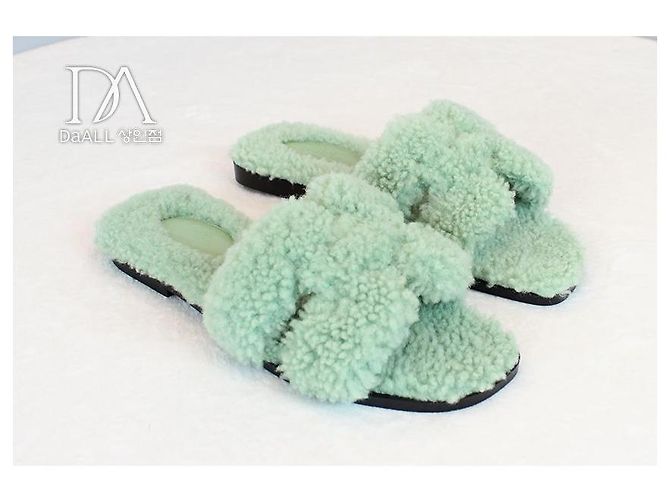 Hermès Pantofole in Lana Oran Verde - vista 3