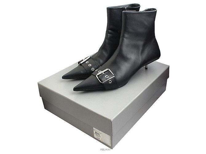 Balenciaga Botines de cuero negro con hebilla - vista 5
