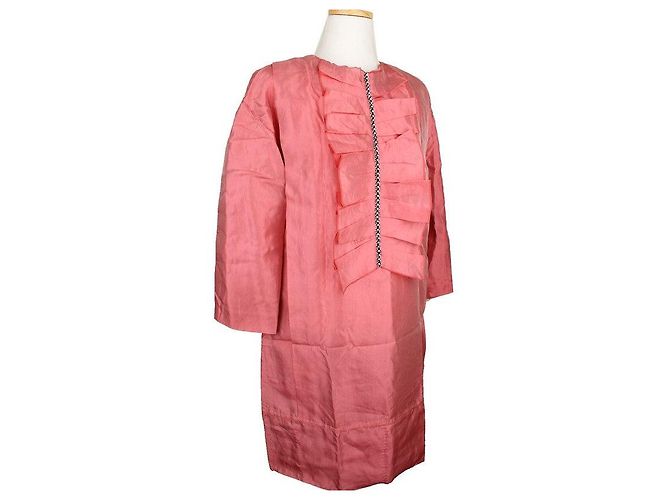Lanvin Abito in seta con volant e perle rosa - vista 2