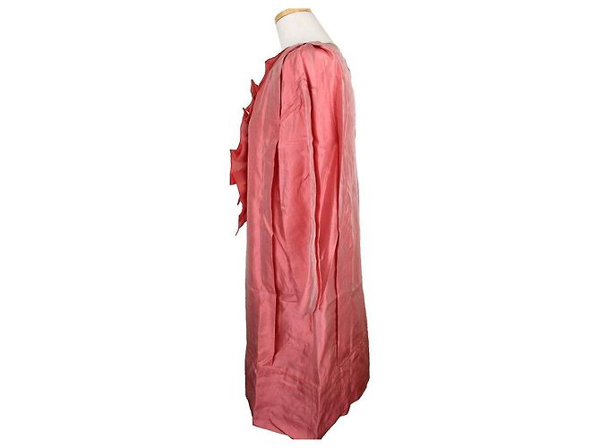 Lanvin Abito in seta con volant e perle rosa - vista 3