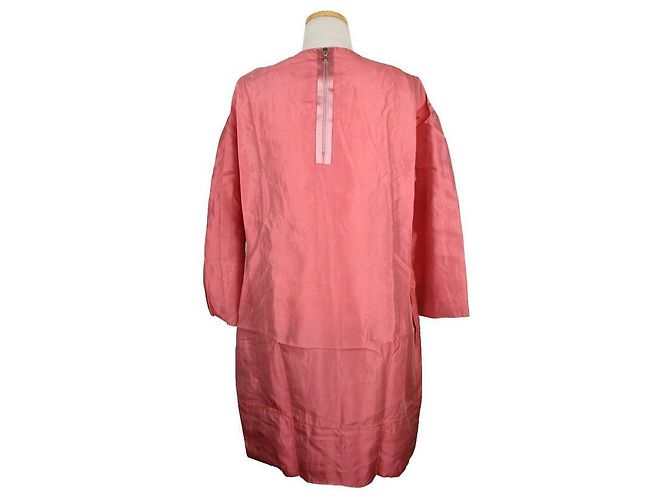 Lanvin Abito in seta con volant e perle rosa - vista 4