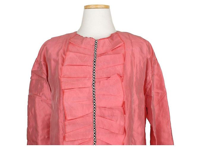 Lanvin Abito in seta con volant e perle rosa - vista 6