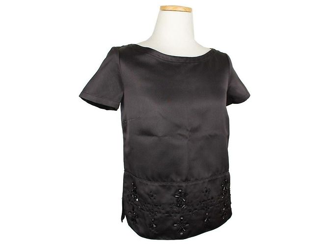 Jil Sander Top de seda negro con cuentas - vista 2