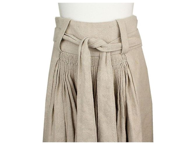 Balenciaga Falda acampanada plisada de lino beige Castaño - vista 6
