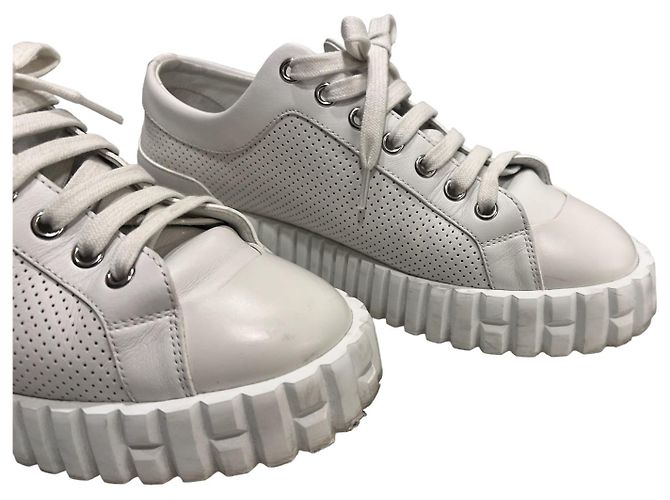 Hermès Sneakers Cross in Pelle di Vitello Bianca Bianco - vista 6