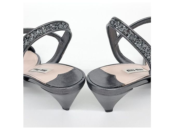 Sandali glitter Miu Miu Marrone - vista 3