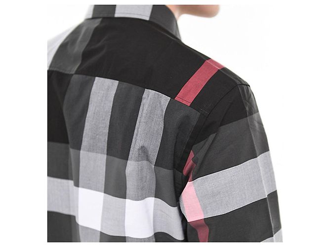 Burberry Camicia a quadri in popeline elasticizzato nera Nero - vista 13