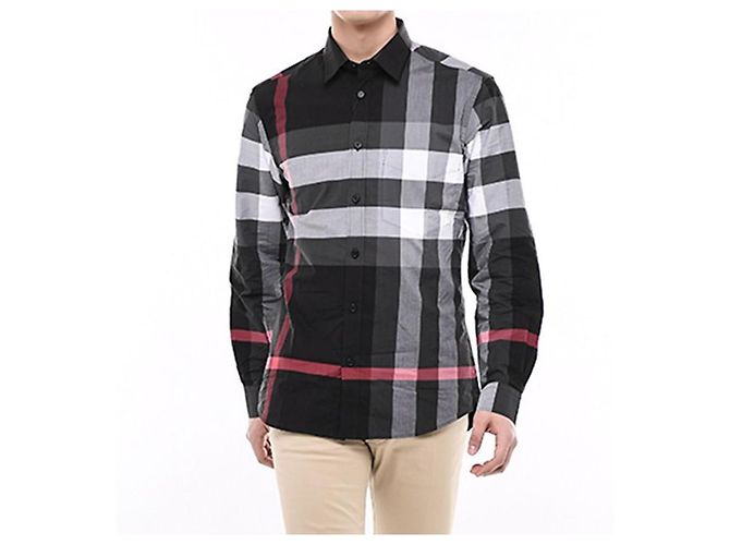 Burberry Camicia a quadri in popeline elasticizzato nera Nero - vista 15