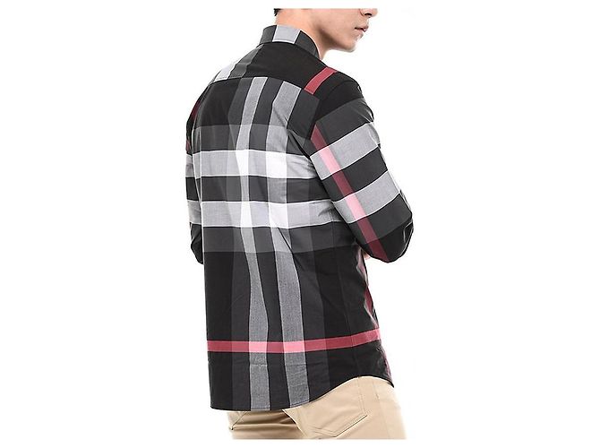Burberry Camicia a quadri in popeline elasticizzato nera Nero - vista 17