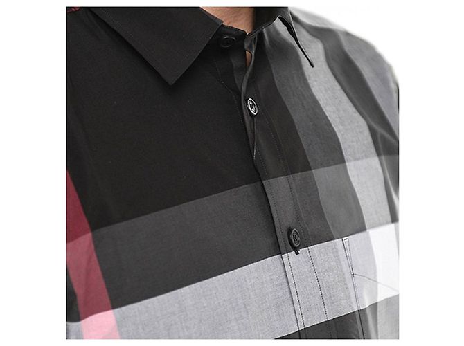 Burberry Camicia a quadri in popeline elasticizzato nera Nero - vista 3