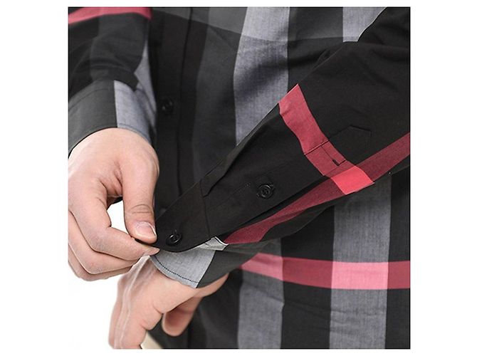 Burberry Camicia a quadri in popeline elasticizzato nera Nero - vista 5