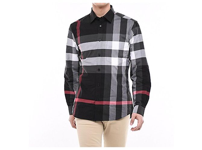 Burberry Camicia a quadri in popeline elasticizzato nera Nero - vista 6