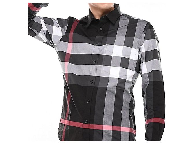Burberry Camicia a quadri in popeline elasticizzato nera Nero - vista 7