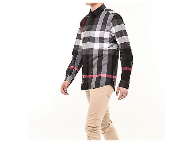 Burberry Camicia a quadri in popeline elasticizzato nera Nero - vista 9