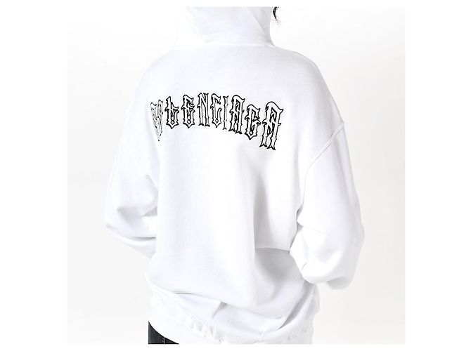 Balenciaga Weißer Hoodie mit gesticktem Tattoo-Logo Rot - Ansicht 9
