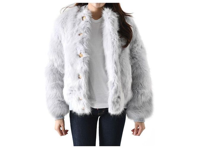 Balmain Bomberjacke aus Kunstfell Blau - Ansicht 10