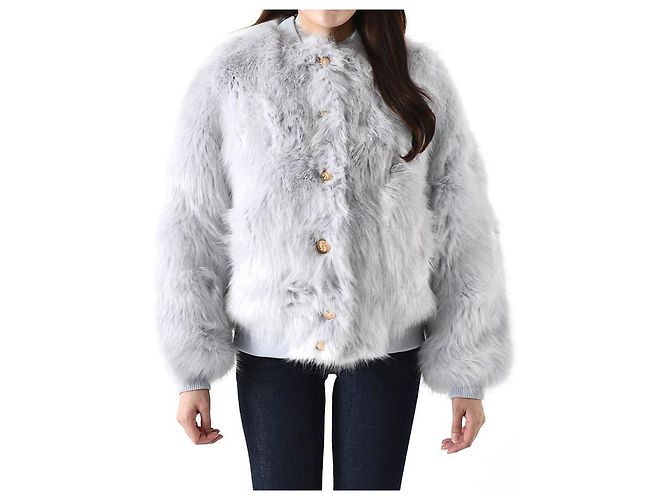 Balmain Bomberjacke aus Kunstfell Blau - Ansicht 8