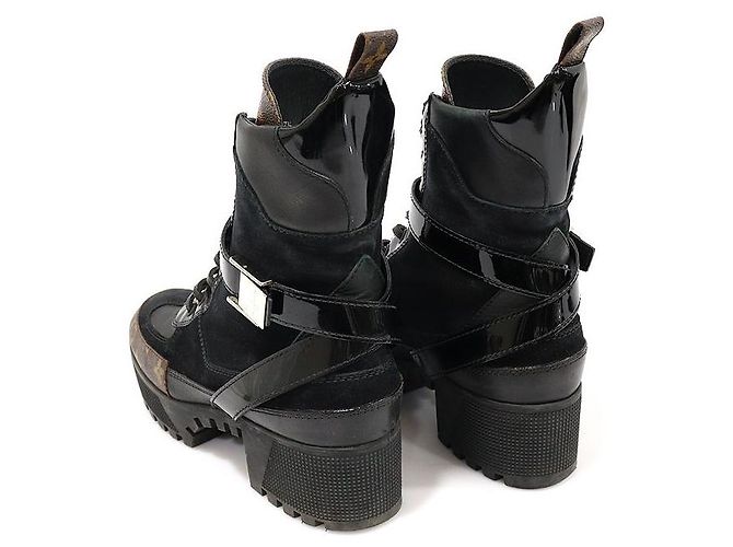 Louis Vuitton Schwarze Wildleder-Monogramm-Canvas-Plattform-Winterstiefel Braun - Ansicht 4