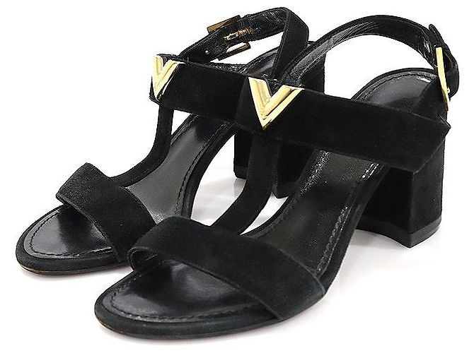 Louis Vuitton Sandali da donna BAHIANA in suede nero con cinturino - vista 2