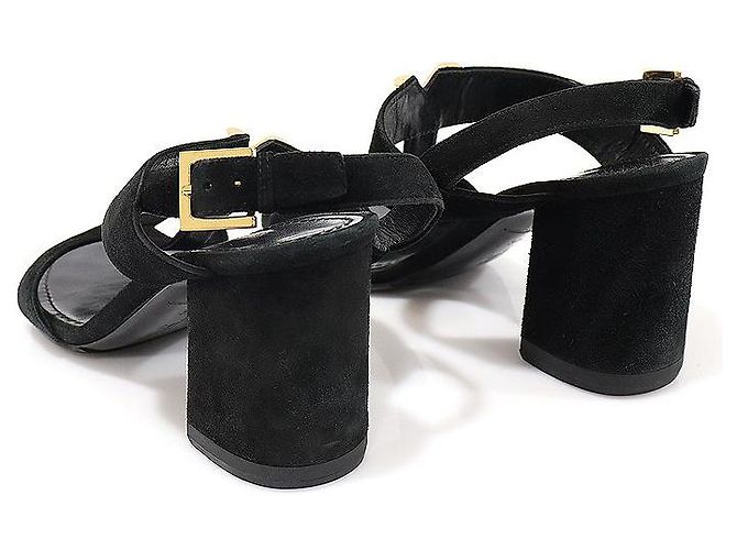 Louis Vuitton Sandali da donna BAHIANA in suede nero con cinturino - vista 4