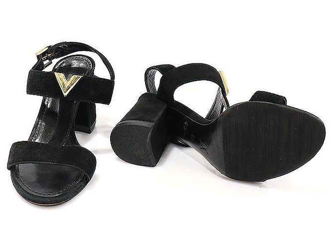 Louis Vuitton Sandali da donna BAHIANA in suede nero con cinturino - vista 5