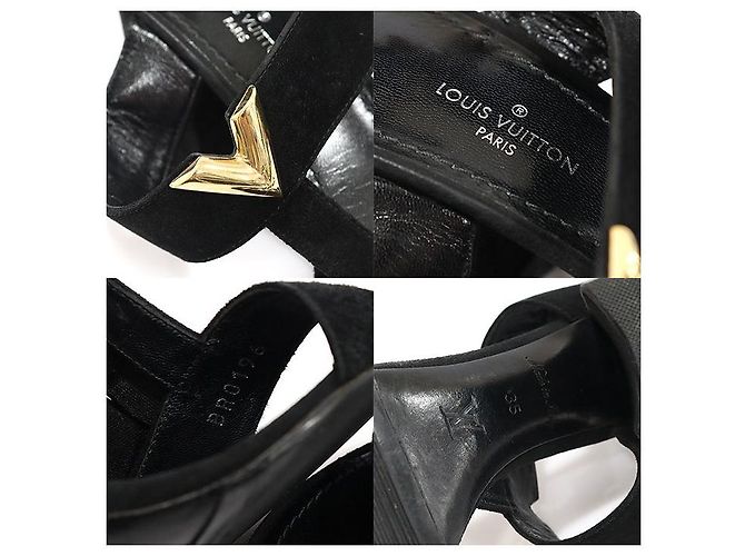 Louis Vuitton Sandali da donna BAHIANA in suede nero con cinturino - vista 7