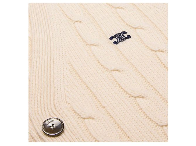Céline Kabelstrick Triumph Cardigan aus Kaschmir in Creme Weiß - Ansicht 3