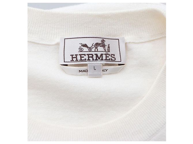 Hermès Malha de Cachemira com Mangas Curtas Branco - vista 9