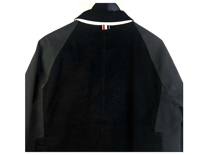 Thom Browne Giacca da campo cropped rilassata in denim selvedge Blu - vista 4