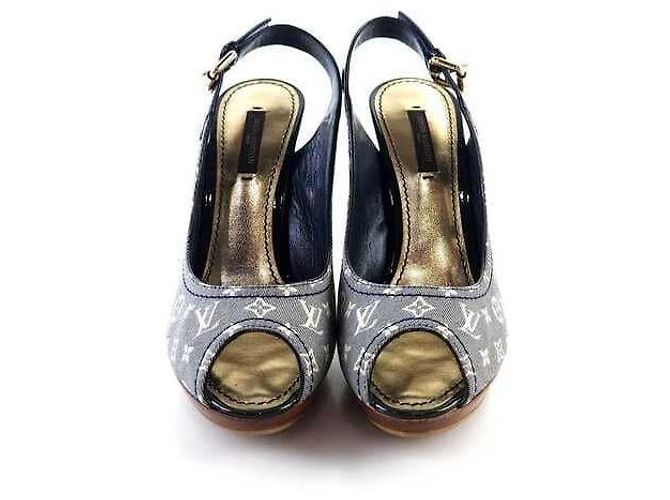 Louis Vuitton Sandali con tacco in denim monogram Blu - vista 5