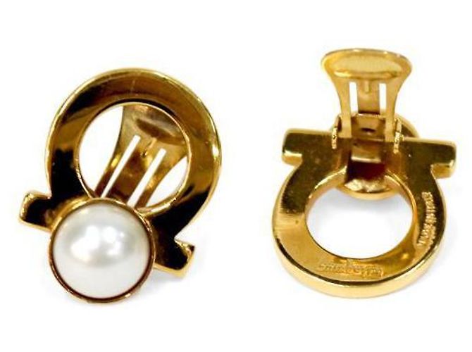 Salvatore Ferragamo Pendientes de oro Gancini perla Ferragamo - vista 4