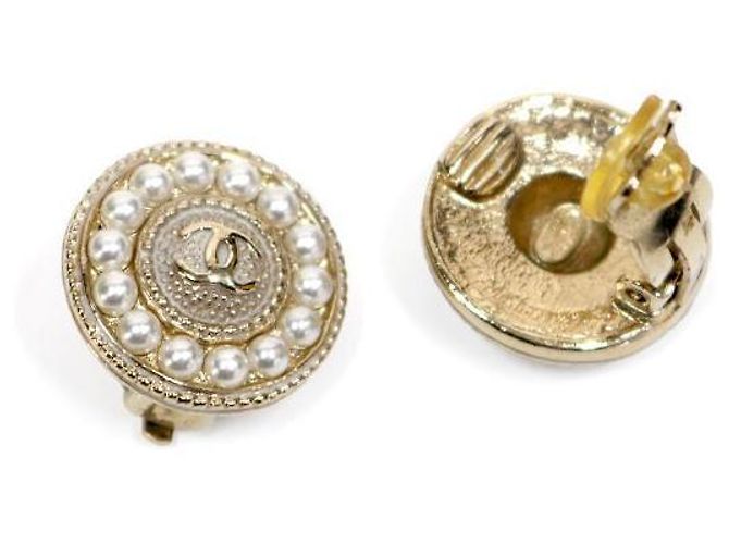 Chanel Pendientes redondos CC de perlas Dorado - vista 4