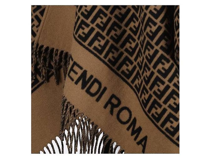 Fendi Poncho de cashmere e lã Marrom - vista 6