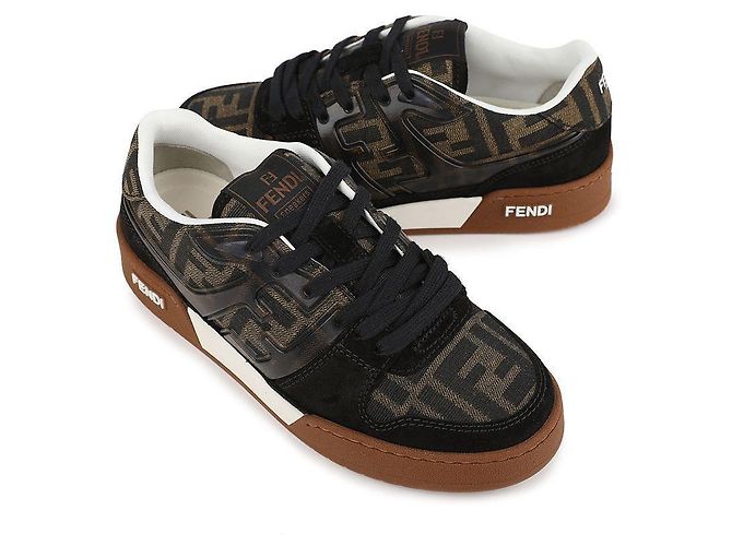 Fendi Match Basso in Camoscio Nero Marrone - vista 5