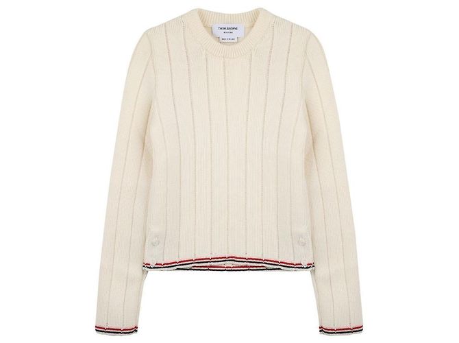Thom Browne Suéter de manga larga de canalé Blanco - vista 3