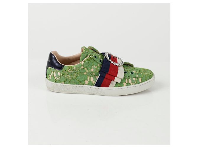Gucci Sneakers Ace Crystal Web Stripe Verde - vista 2