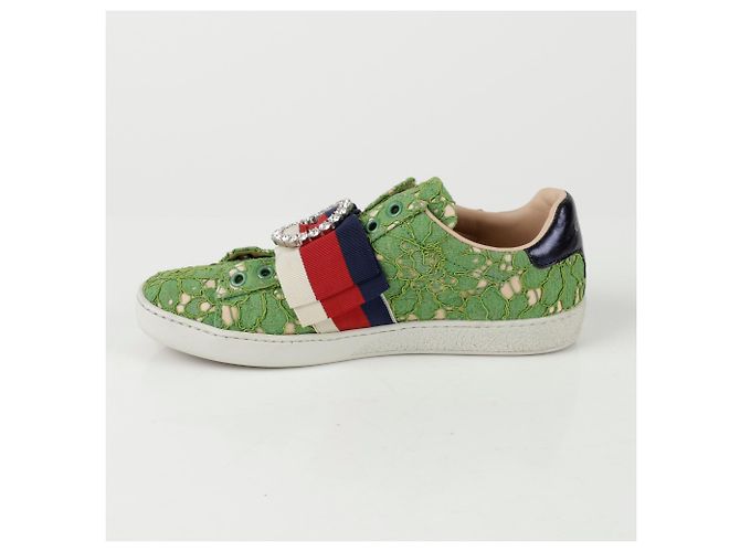 Gucci Sneakers Ace Crystal Web Stripe Verde - vista 3