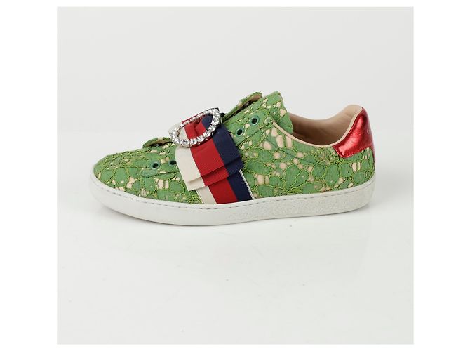 Gucci Sneakers Ace Crystal Web Stripe Verde - vista 5