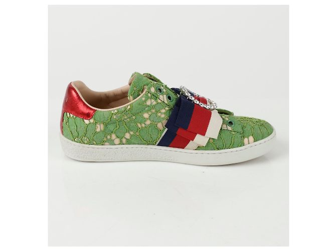 Gucci Sneakers Ace Crystal Web Stripe Verde - vista 6