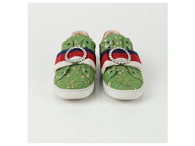 Gucci Sneakers Ace Crystal Web Stripe Verde - vista 8