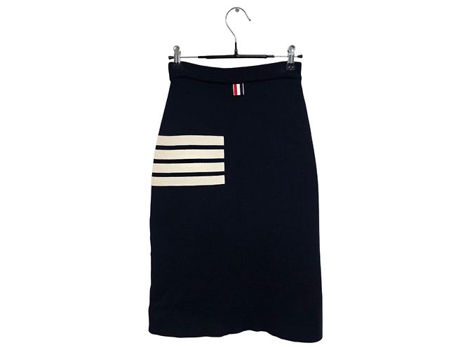 Thom Browne Doppelseitiger Wollstrickrock Bars Blau - Ansicht 2