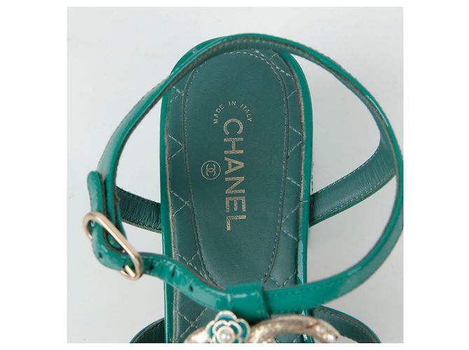 Chanel Sandali con cinturino logo CC Taglia Verde - vista 12