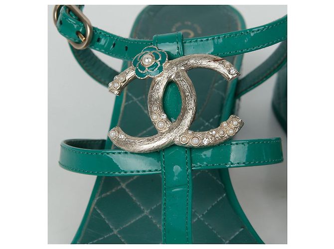 Chanel Sandali con cinturino logo CC Taglia Verde - vista 4