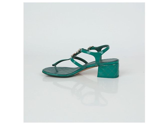 Chanel Sandali con cinturino logo CC Taglia Verde - vista 9