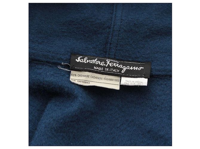 Salvatore Ferragamo Blauer Fransen-Schal Cashmere-Mantel (Einheitsgröße) - Ansicht 3