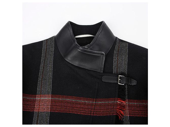 Hermès Gestreifte Woll-Lederjacke Größe Schwarz - Ansicht 3