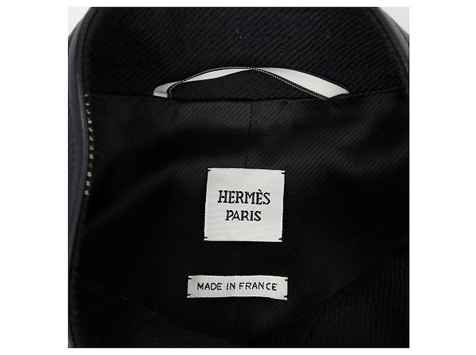 Hermès Gestreifte Woll-Lederjacke Größe Schwarz - Ansicht 4
